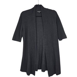 Eileen Fisher Cotton Silk Ribbed Open Front Cardigan Black Women's Medium